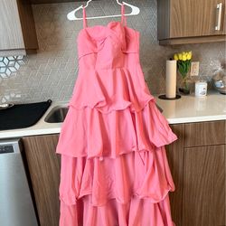 Brand New Pink Tiered Maxi Formal Cocktail Bridesmaid Evening Dress Size 10