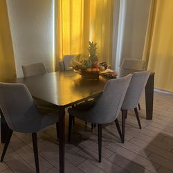 Brown Wood Table Set 6 Chairs