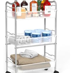 3 Tier Metal Rolling Storage Utility Cart with Wheels, Silver New 