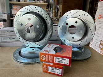 Dodge Ram 1500, 06-18 Front & Rear Drill Slot Rotors Ceramic Brake Pads