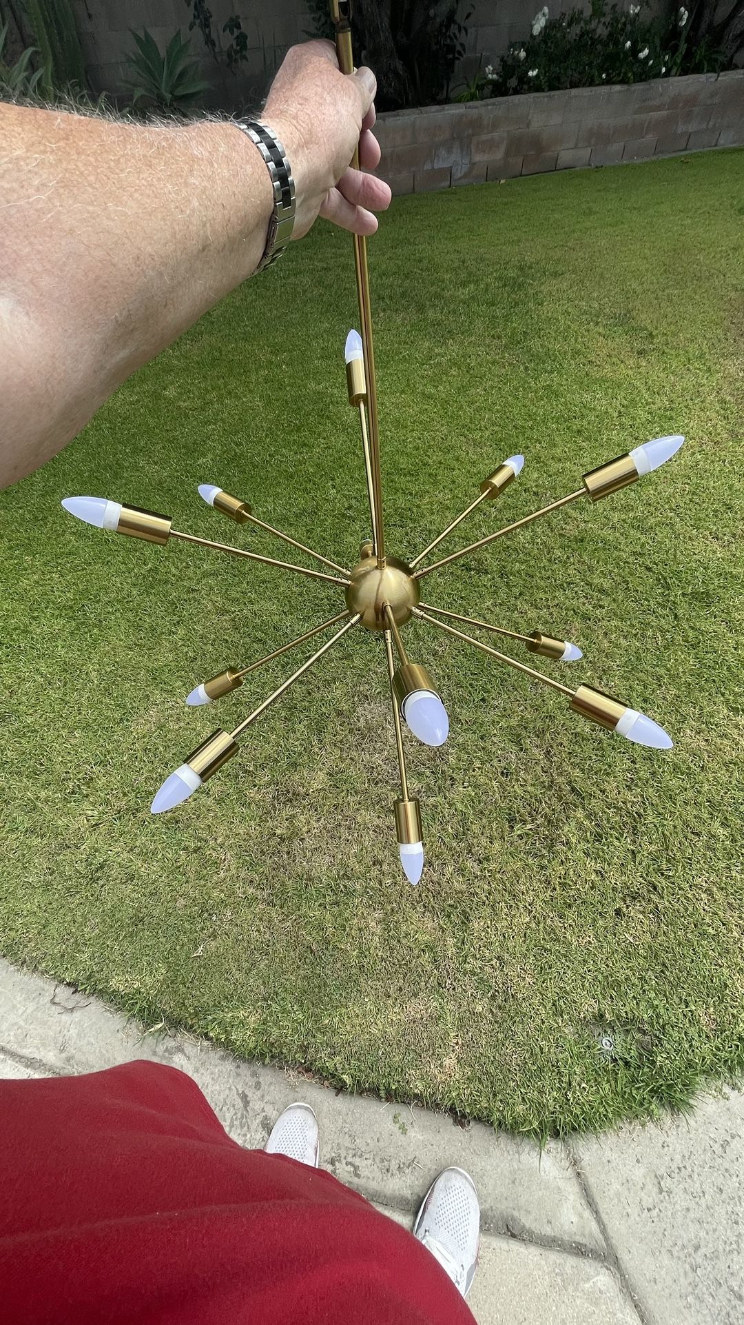 Telstar Hanging Ceiling Fixture Light Gold Color with 12 New Bulbs.