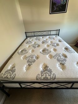Queen Hybrid Mattress + Black Metal Bed Frame