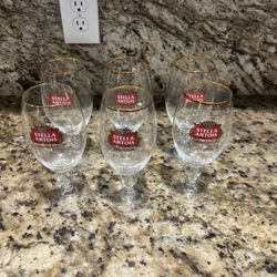 Stella Artois Beer Glass - Set of 6 - 600 Years of Brewing Expertise Gold Rim