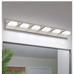 New Bicrink 7-Light Bathroom Vanity Light Fixture 45.67 inch Modern Bathroom Over Mirror, Nickel LED Vanity Lighting Fixtures,