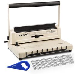 Open Box New MAKEASY Wire Binding Machine (LTR/A4/A5, 34-Hole, Kit w/ 100 Wire Spines & Opener)
