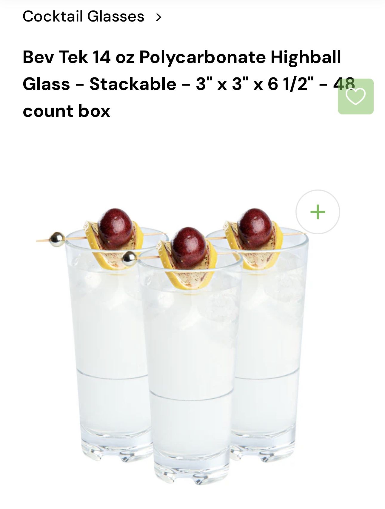Bev Tek 14 oz Polycarbonate Highball Glass - Stackable - 3" x 3" x 6 1/2" - 48