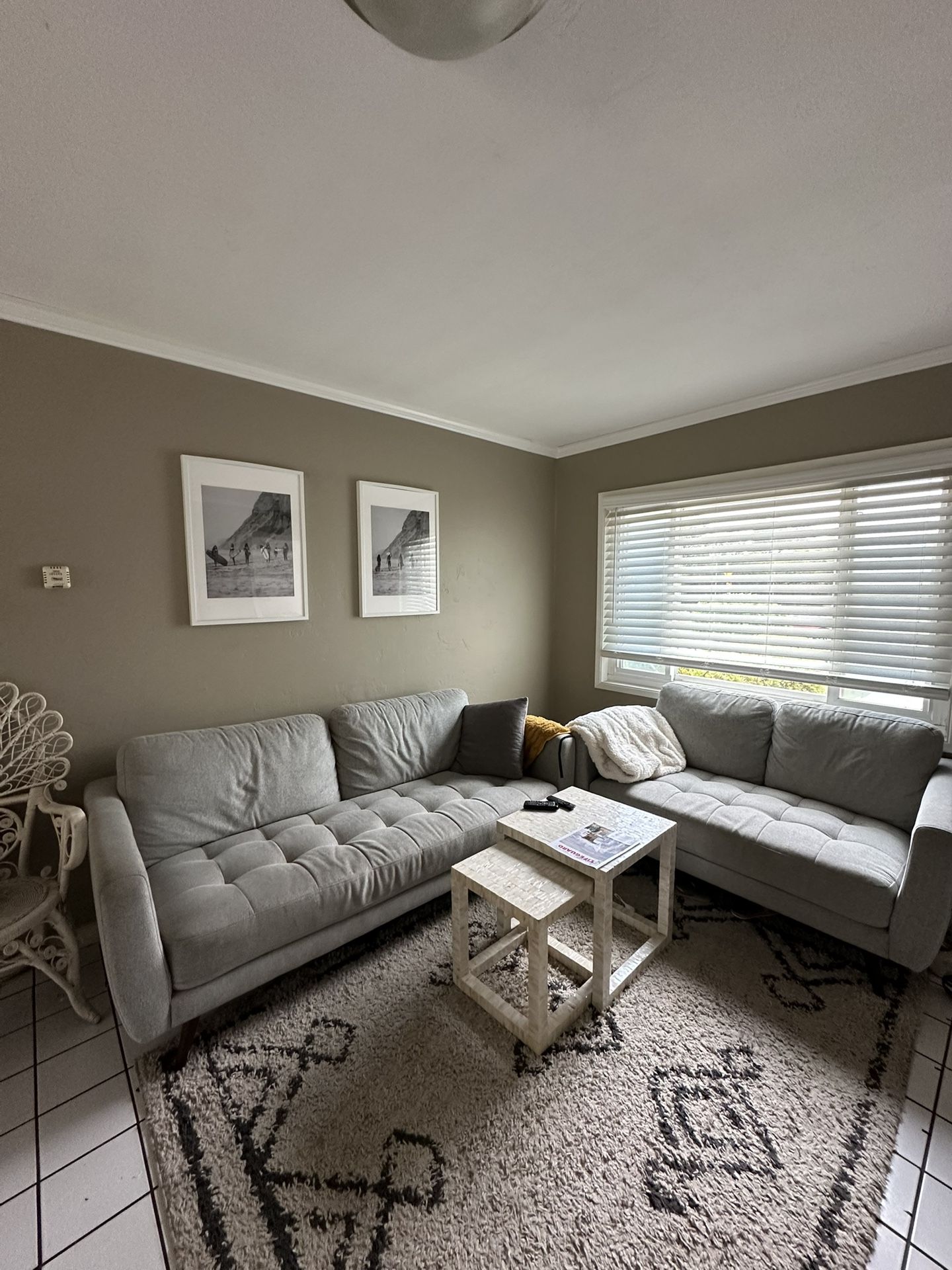 Living Spaces Ginger Grey Fabric Sofa & Loveseat Set | Tufted | 2 Piece | Loose Reversible Back