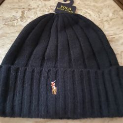 Polo Ralph Lauren Men's Black Wool Blend Ribbed Cuff Beanie-NWT