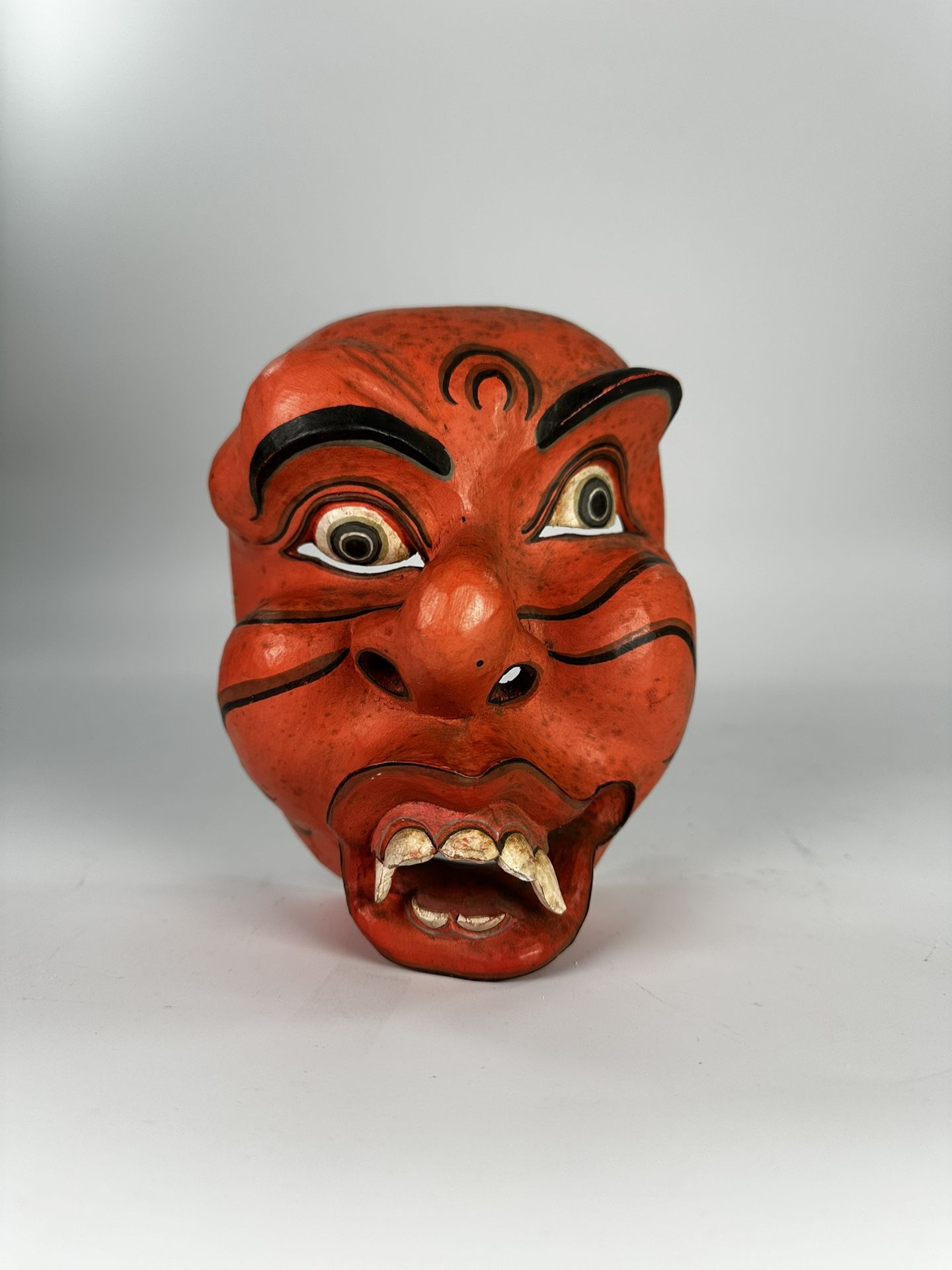 Antique Japanese Crooked Face Tengu Mask Traditional Kagura mask Carved Wood