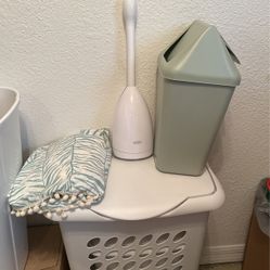 Bathroom Set (garbage Bin, Fabric Shower Curtain & Toilet Cleaner