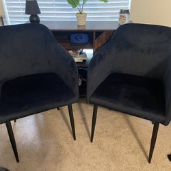 Pair Of Blue Velvet Accent Chairs