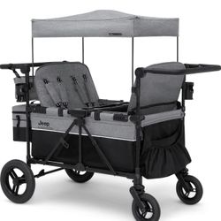 4 Seater Stroller Wagon by Delta Children - Premium Quad Stroller Wagon for 4 Kids with Convertible Seats, Adjustable Push/Pull Handles, Removable Can
