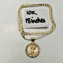 10K Solid Gold Chain and Pendant For Wedding 18 Inches Long 