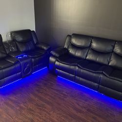 Brand New Fully Electric Reclining Sofa And Love Seat With Bluetooth Speaker And USB Ports 