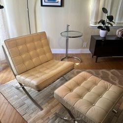 Barcelona Style Chair & Ottoman + Pony Hair Rug + Marble Lamp
