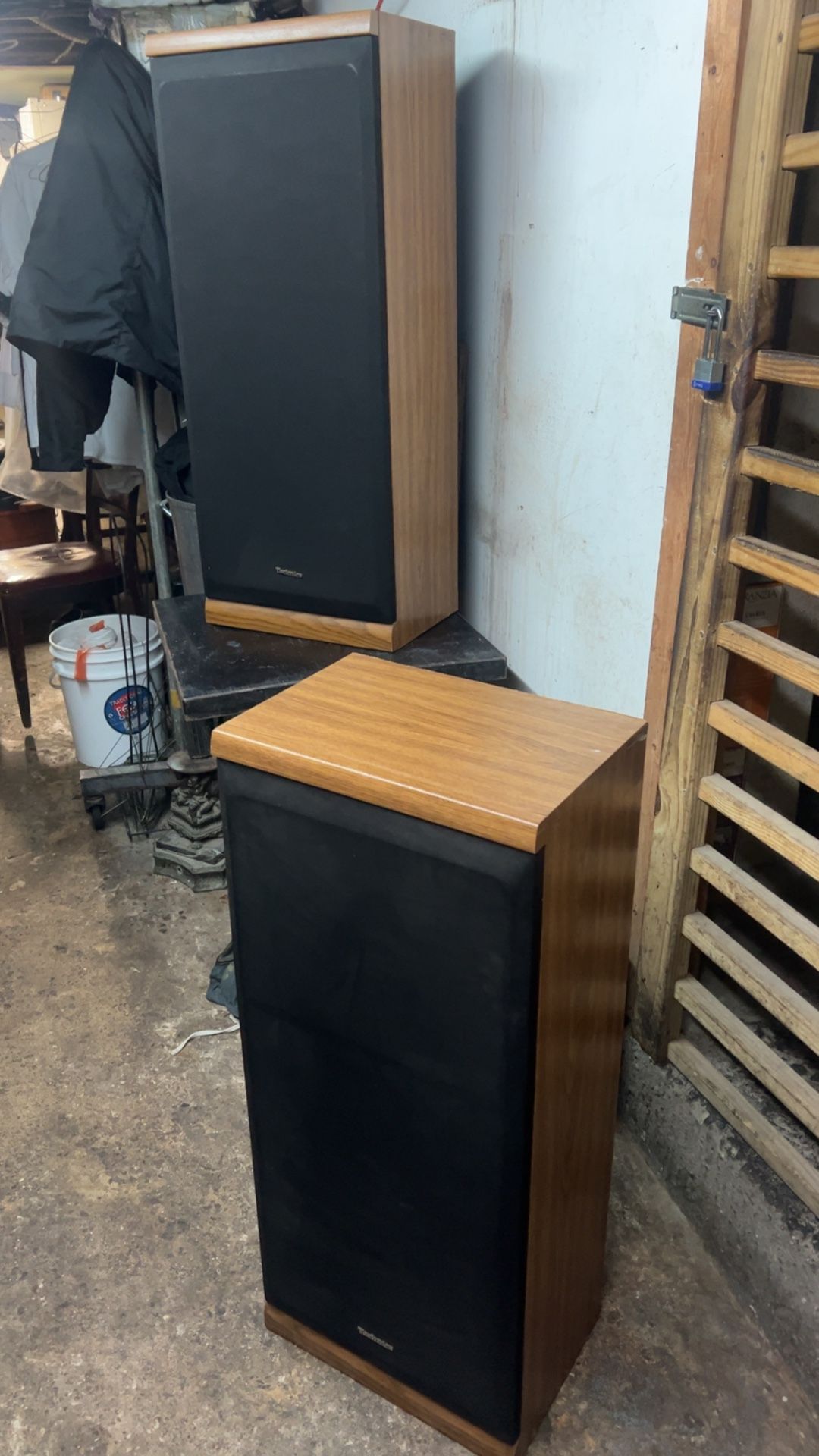 2 Technics Tower 3-way Speaker System & 1 Onkyo Speaker