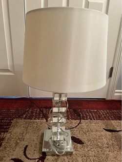 Crystal Block Table Lamp with White Shade