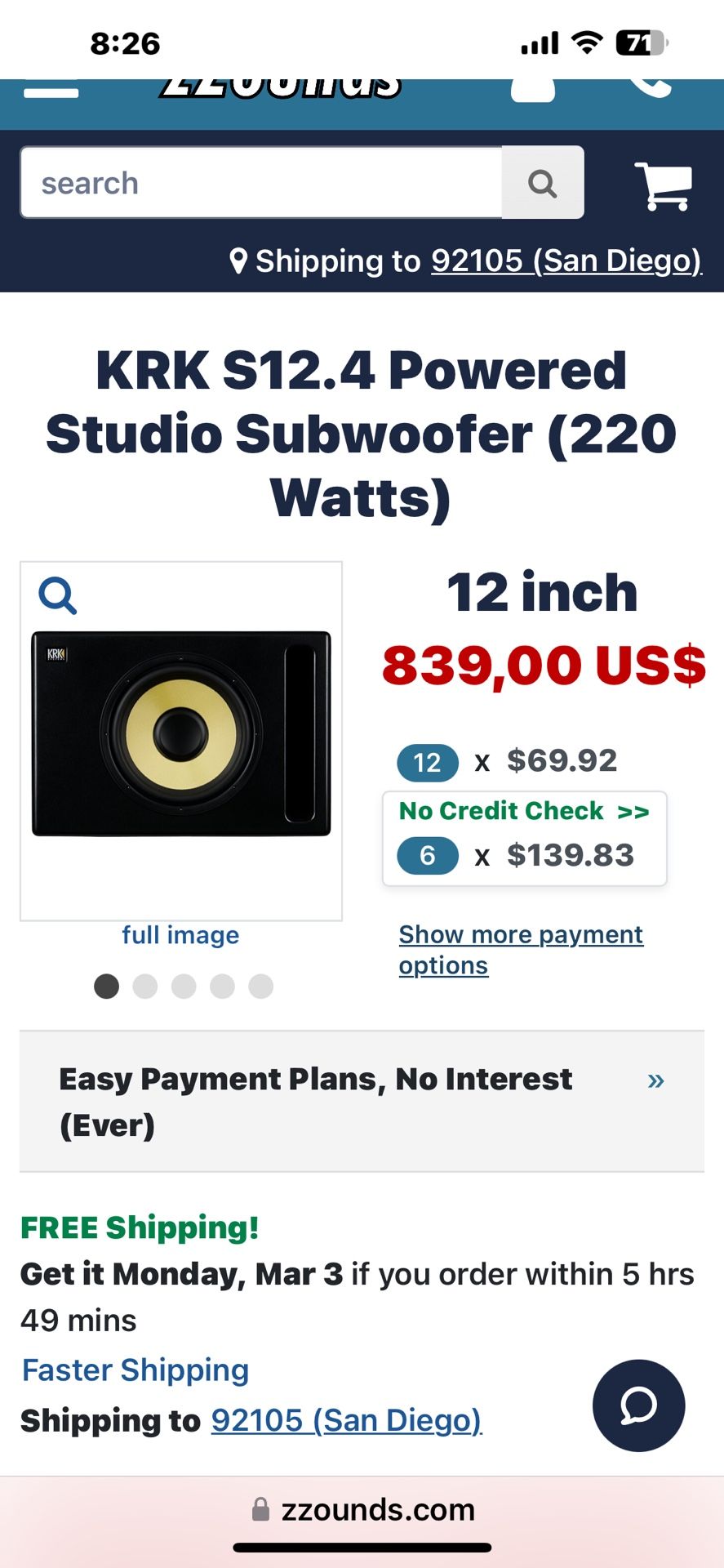 KRK S12.4 Powered Studio Subwoofer (220 Watts) !!!Brad New!!!,All Products : American Fashion Style Bags On Sale