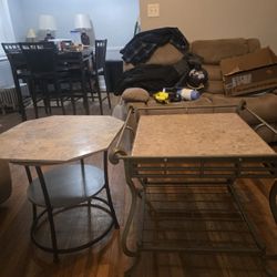 Pair Of Marble Topped Iron End Tabled