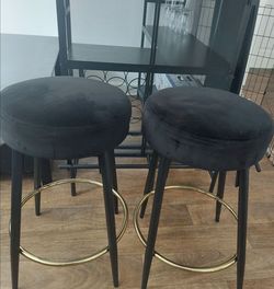 Seattle 14" W Velvet and Iron Bar Stool (Set of 2)