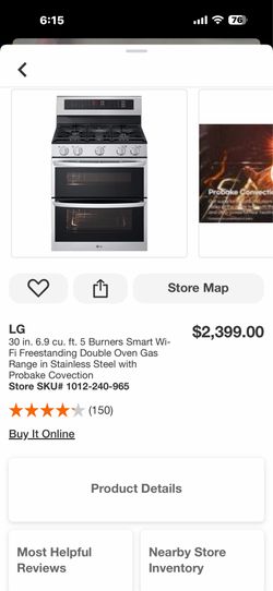 LG 30 in. 6.9 cu. ft. 5 Burners Smart Wi-Fi Freestanding Double Oven Gas Range in Stainless Steel with Probake Covection