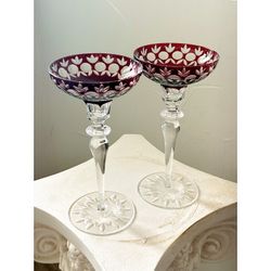 Pair of Wine or Martini Crystal Glass Ware Possible GODINGER “King Louis”? Ruby  This is a stunning pair of crystal glasses that are most likely used 