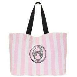 Victoria's Secret Angel Essentials Terry Tote Bag Pink Stripe Travel NWT $49.95