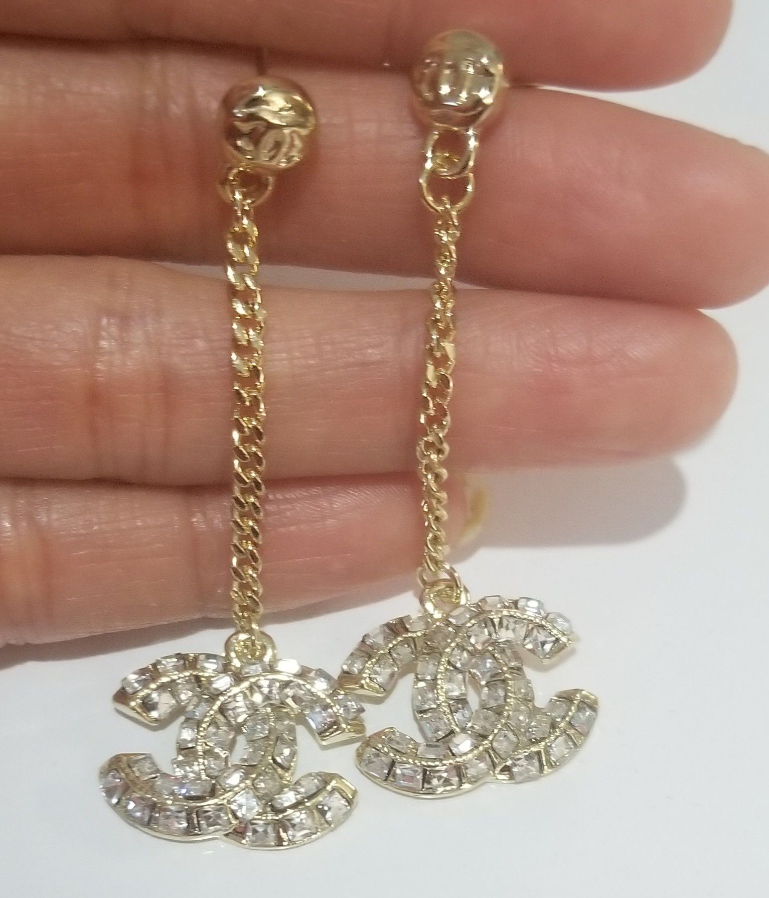 Cz diamond gold dangle earrings