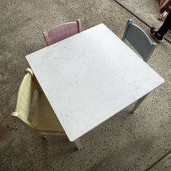 Kids White Table With Three Chairs