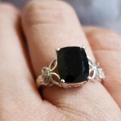 925 Sterling Silver Black Tourmaline Gemstone Ring Size 6