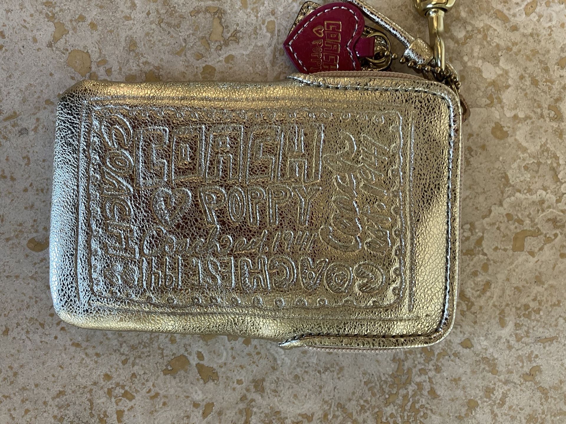 Coach Poppy Gold Leather Wristlet