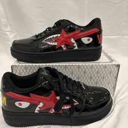 A Bathing Ape Bapesta “ Red And Black“ Patent Leather Low Top Bape Shoes  - Size 10 Men’s NEW w/ BOX