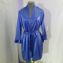 Morgan Taylor Blue& Limegreen Poka Dot Silky Robe Size(S)