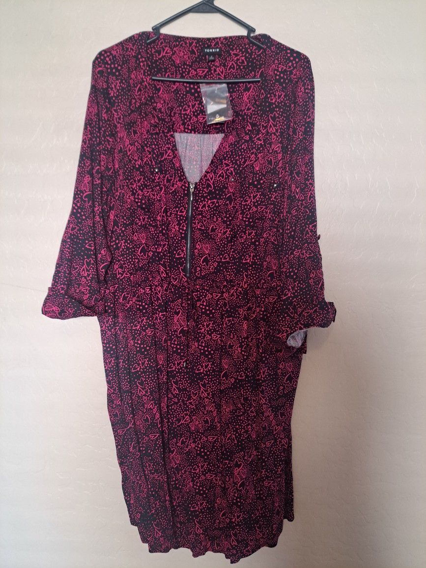 New, Torrid, Torrid Dress, Challis, Zipper, Hearts, Plus Size, 2x, 18/20, 2, Black