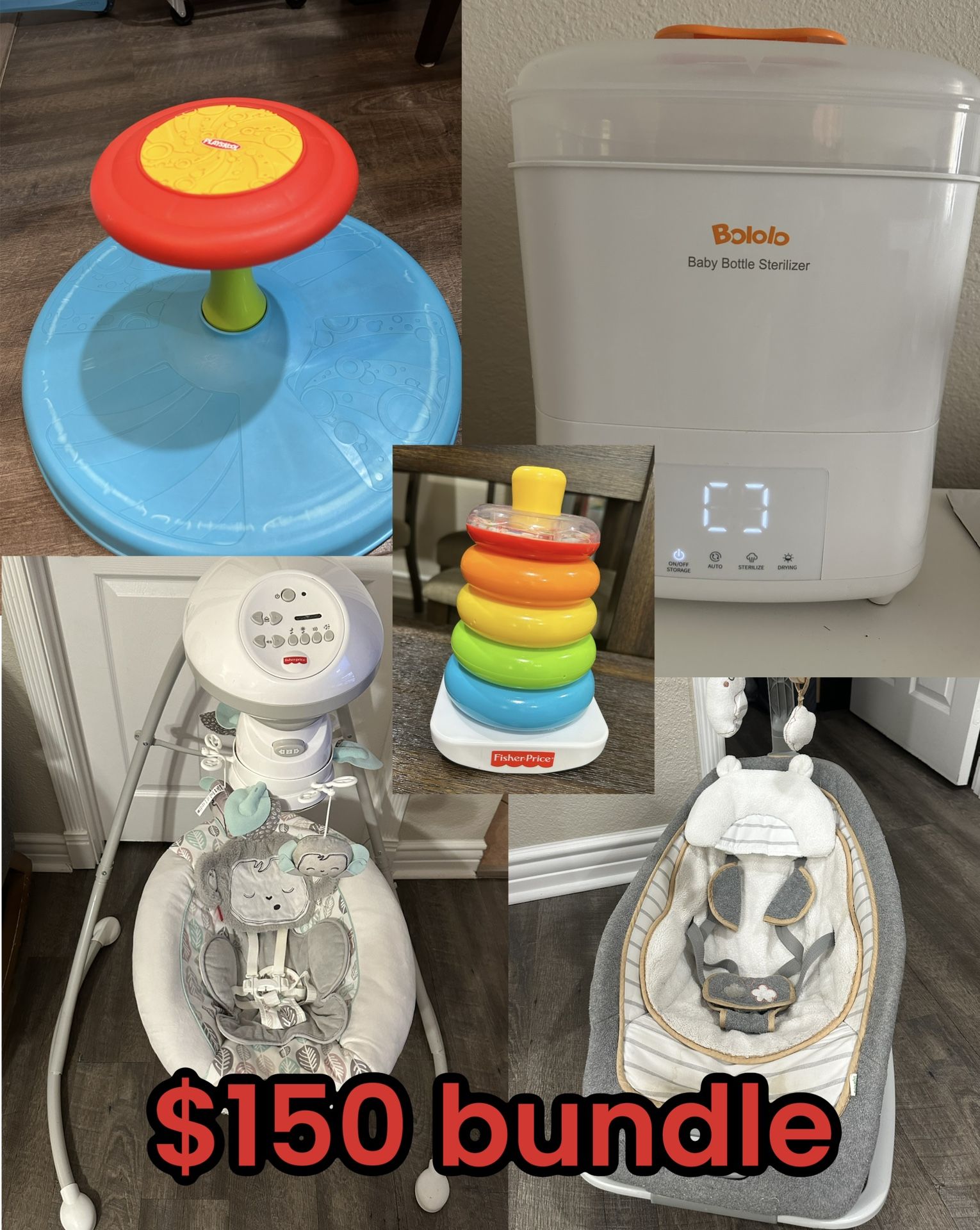 Baby Items $140 Baby Swing, Rocker, Bottle Sterilizer Dryer, Sit
