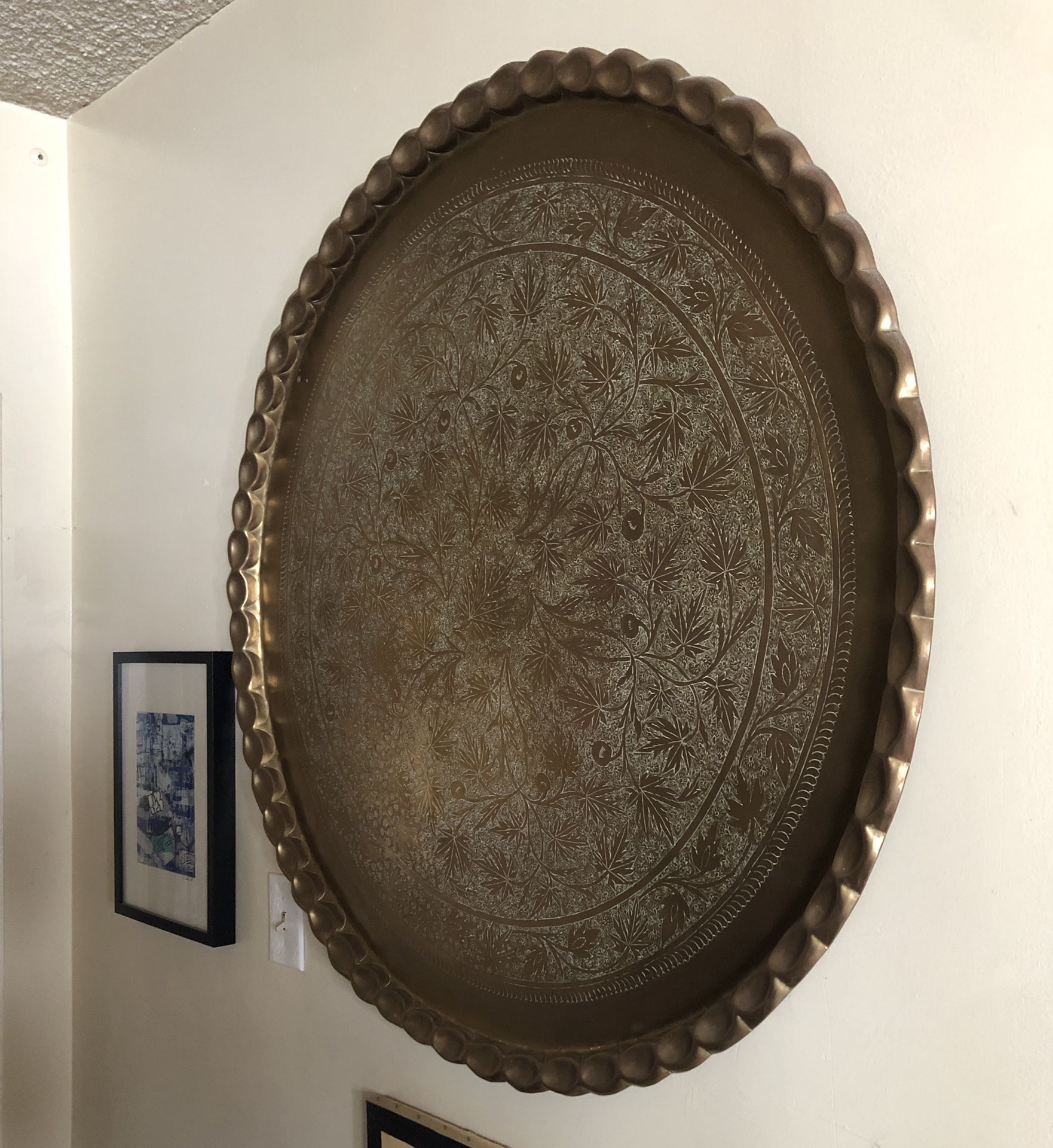 Antique Moroccan polished brass tray table with base