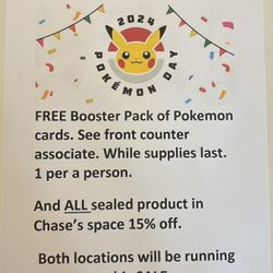Today Only 2-27-24 Free Booster pack of pokemon. Pokemon Day