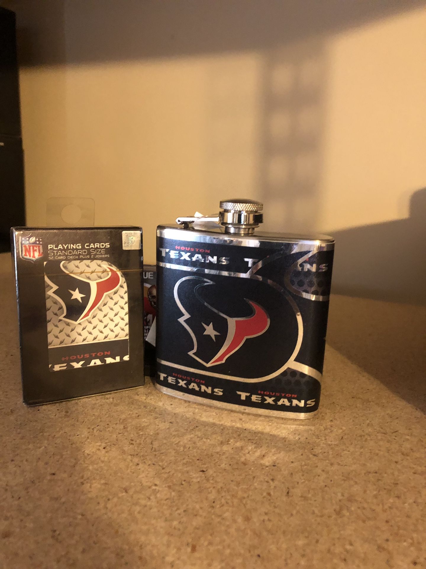 Houston Texans 6 oz stainless steel flask and playing cards