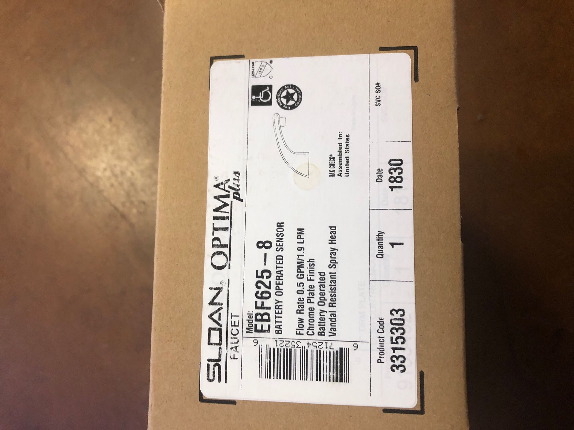 Sloan 3315303 EBF625 8 CP BATTERY FAUCET Material handling