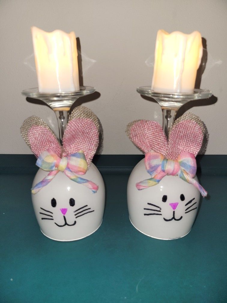 Wine Glass Bunny Candle Holder