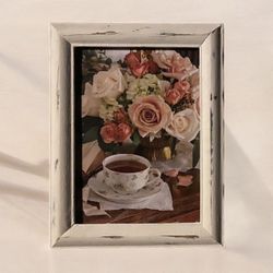 Beautiful Hand Painted Frame With Floral & Sweet Tea Shabby Chic, Boho, Country Style Home Decore 