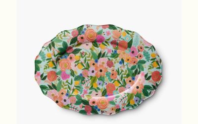 Brand new Rifle Paper Co Garden Party melamine serving platter with sweet scalloped edge