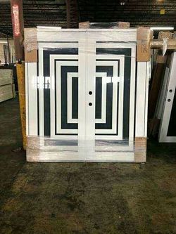 Double Entry Door with Geometric Panel Design