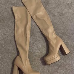 Brown Over The Knee Platform Boots
