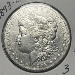 1893-CC MORGAN SILVER DOLLAR, XF DETAILS
