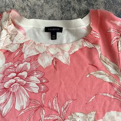 NEW-Talbots Pink Floral Crew Neck Sweater. XS