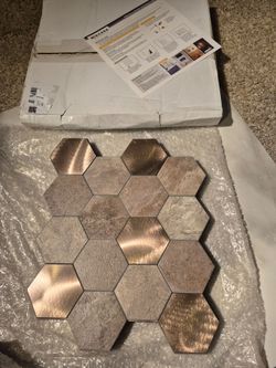 5 Sheets Peel-and-Stick Hexagon Faux Metal & Stone Tile Gray/Bronze 11x13 in