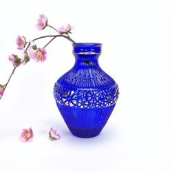 9” Blue vase With Gold Trim 35