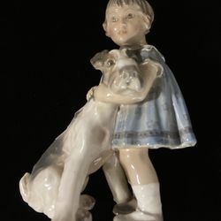 Dahl Jensen Royal Copenhagen Porcelain Figure Girl With Dog