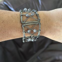 Faux Silver Beaded Cuff Bracelet 